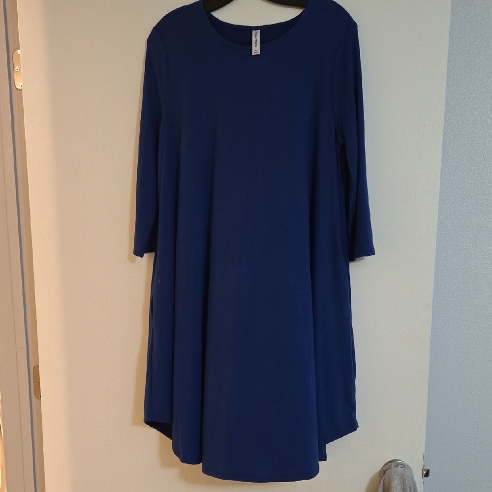 Zenana Premium Classic Blue Long Sleeve Tunic Dress